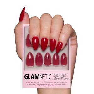 lot 12147 image: Glamnetic Press On Nails - Classic Red  Opaque Cool Tone, Timeless Red Short Almond Fake Nails, Salon Quality  15 Sizes - 30 Nail Kit with Glue