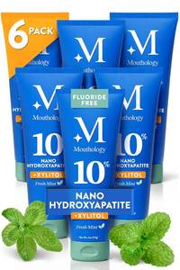 lot 12149 image: Mouthology 10percent Nano Hydroxyapatite Toothpaste (6pk, Fluoride Free), Whitening, Supports Enamel Care, Appropriate for Sensitive Teeth, SLS Free, Xylitol nHA Toothpaste Adults, Mint 4oz (USA Made) (Only 4)