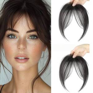 lot 12152 image: Clip-in Bangs and (LH116-2) Black Natural Straight Fringe Hair Extensions, Wispy Natural Fake Bangs, Hair Clip On Bangs For Women, Faux Bangs For Daily Wear