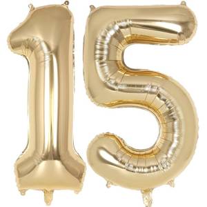 lot 12169 image: Champagne Gold Large Number 15 Balloon, 40 Inch Light Gold Foil Helium Number Balloons, Giant Mylar Number 15 Balloons for 15 Years Old Birthday Party Anniversary Decorations (Champagne Gold 15)