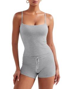 lot 12190 image: YEOREO Womens 2 Piece Lounge Sets Tank Tops Cami Shorts Matching Sets Summer Outfits Elastic Waist Built-in Bra Slate Gray M