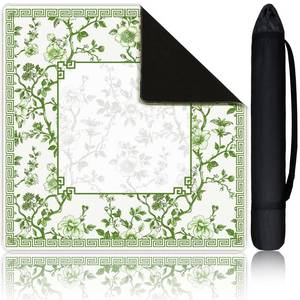 lot 12195 image: Sonwyoung Chinoiserie Mahjong Mat with 1 Carrying Bag 31.5in x 31.5in Green and White Rubber Anti Slip and Noise Reduction Multi Purpose Game Table Cover for Mahjong, Card, Board Tile Games