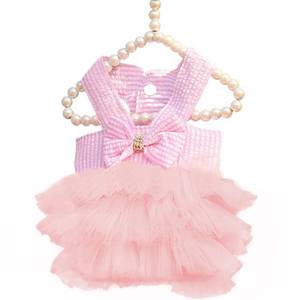 lot 12198 image: Dog Dresses, Fashion Pet Dog Clothes, Striped Mesh Puppy Dogs Princess Dresses (Pink, X-Small)