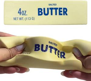 lot 12199 image: Slow Rebound Cute Butter Squeeze Stress Balls, 2026 New Squeeze Ball Realistic Butter Stick Soft Squeeze Toys, Upgrade Stress Relief Fidget Toys Wet Slow Rebound Stress Relief Toy (1, Yellow) (1Pcs)