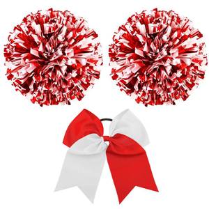 lot 12200 image: Hanaive 12 Inch Cheerleading Pom Poms and Large Cheerleader Hair Bow Large Metallic Cheer Cheerleader Pom Poms for Sports Team Spirit Cheering(Red and White Mixed,Glitter and Matte)