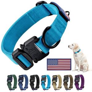lot 12212 image: Heavy Duty Tactical Dog Collar Adjustable Nylon Pet Collars Quick Release Buckle with 2 D-Rings Patch for Medium, Large Dogs (Sky Blue, Size L)