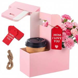 lot 12213 image: MotiMind 8 Pack Teacher Appreciation 2 Cup Drink Carrier with Handle, Kraft Paperboard Coffee Carrier Portable for Hot Cold Drinks, Back to School Teacher Gifts with Heart Card Rope (Pink)