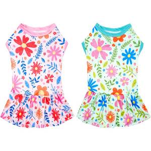 lot 12218 image: JpGdn 2PCSPack Floral Dog Dresses Sleeveless Spring Summer for Extra Small Dogs Girl Female Puppy Doggies Kittens Pink Green Skirts Flower Sundress for Holiday Party Wedding Light Breathable XS