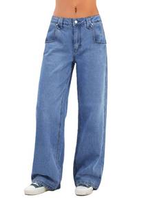 lot 12229 image: EMMIOL Baggy Straight Leg Jeans Women, Mid-High Rise Denim Pants, Y2K Vintage Distressed Stretchy Loose Fit with Large PocketBoyfriend Wide Leg Trousers Casual, Sky Blue