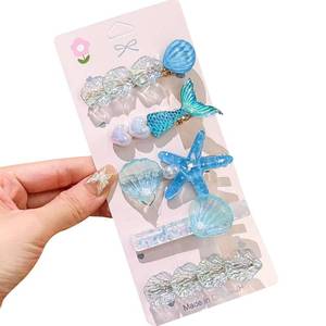 lot 12230 image: 5 Pieces - Mermaid, Pearl, Shell, Starfish, Multicolor Hair Clip with Sequin Duck Beak Clips, Non-Slip and Non-Hair Damage (blue)