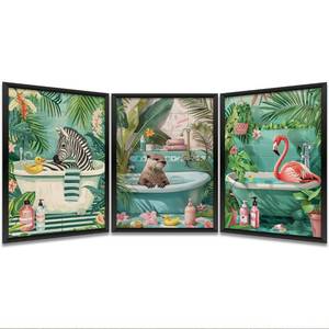 lot 12231 image: 3PCS Funny Wall Art - Bathroom Decor Accessories Prints Paintings for Home Farmhouse Toilet Humor Zebra Otter Flamingo Boys Girls Room Bedroom Wall Decor (8x10 inch, Unframed)