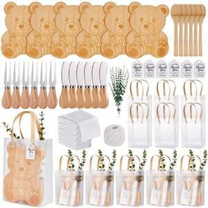 lot 13102 image: 55Pcs Baby Shower Prizes for Game Winners 6 Sets Bear Shaped Cheese Board Gift with Spoons Butter Spreaders Gift Bags Kitchen Towels Bridal Shower Party Favors for Guests (Bear Shaped, 6 Sets)