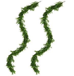 lot 13108 image: 9Ft 2PCS Artificial Norfolk Pine Garlands, Real Touch Winter Pine Garland, Green Artificial Greenery Garland for Table, Mantle, Wall, Indoor, Outdoor Christmas Decorations - 9Ft 2PCS