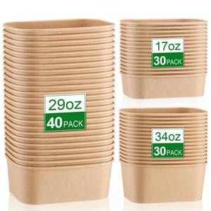 lot 13117 image: Ferrochef 100 Pack 17oz 29oz 34oz Disposable Kraft Paper Bowls Without Lids Paper Food Container Meal Prep Container Rectangle Leakproof Takeout Bowl for Hot Cold Soup Salad Microwave Safe