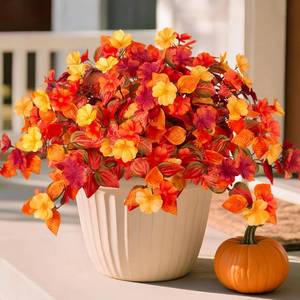 lot 13120 image: INXUGAO Fake Fall Flowers Artificial for Decoration 2PCS Faux Silk Fall Flowers Plants for Outdoors Outside Planters UV Resistant Looks Real for Front Door Porch Patio Garden Decor