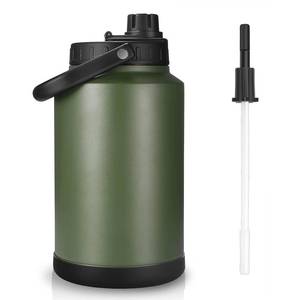 lot 13126 image: Sursip 1 Gallon Insulated Water Jug wtih Straw, Stainless Steel Large Sports one Gallon Water Bottle for Travel, Hiking, Camping 128 oz (Amry Green)