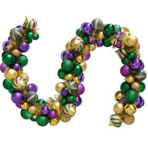 lot 13128 image: Bibelot Mardi Gras Wreath for Front Door, 70inch Colourful Balls Decorative Wreath, Mardi Gras Garland for Outdoor Garden Front Door Wall Farmhouse Decor (70inch)