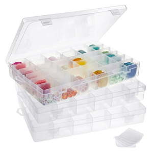 lot 13130 image: 3 Pack Bead Storage Organizer Box with 36 Grids and Removable Dividers - Plastic Container Tray for Craft  Jewelry and Earrings