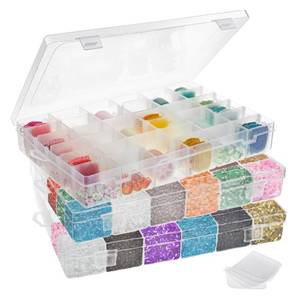 lot 13136 image: Juvale Jewelry Organizer Box - 3-Pack, 1.7 x 10.75 x 7 In, Clear Plastic - Bead Storage Containers with 36 Compartments and Dividers - Stackable Screw Organizer Box