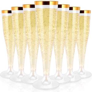 lot 13145 image: RAIHOMKIT 100 Pack Plastic Champagne Flutes Disposable,Gold Rim Plastic Champagne Glasses,4.5 Oz Clear Disposable Champagne Flute,Mimosa Glasses Plastic Toasting Glasses for Wedding Party Supplies