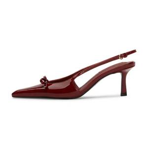 lot 14303 image: Mattiventon Burgundy Kitten Heels for Women Slingback Heels Bow Ankle Strap Pointed Toe Heel Sexy Wedding Dress Party Pumps