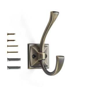 lot 14333 image: khtumeware Vintage Wall Hooks,2 Pack Coat Hooks Hardware Towel Hooks for Hanging Coats Brushed Antique Brass Robe Hooks Wall Mounted with Screws for Key, Towel, Bags, Cup.