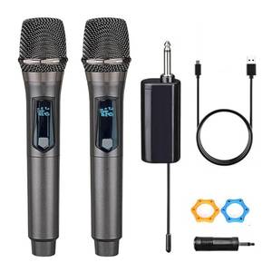 lot 14338 image: Wireless Microphone, Rechargeable Fixed Frequency Wireless Dual Microphone,Handheld Dynamic mic,Karaoke Singing, Weddings DJ,Party, Church, Classroom use, 200 feet, Gray.(2 Versions Randomly Shipped)