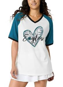 lot 14353 image: Football Shirts for Women Game Day V-Neck Tshirt Casual Football Short Sleeve Team Fan Graphic Tee Top White Large