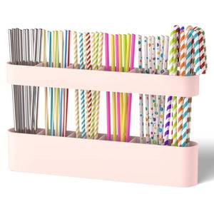 lot 14357 image: Silicone Straw Holder for Cabinet with Adhesive Tape, Straw Holder for Counter, Storage Organizer for Tumbler Drinking Straws, Cabinet Door Mounted Kitchen Countertop Cupboard Accessories (Pink)