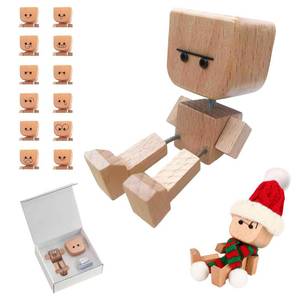 lot 14371 image: IMOLL Shaking Wooden Man Figurine with 12pcs Magnetic Expressions,Handmade Shaking Feet Wooden Doll,Car Dashboard Desktop Decor Christmas Decor HomeandQffice Decor (with Knit Beanie Hat  Scarf)