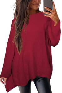 lot 14377 image: Tunic Sweaters for Women red Sweaters for Women Long Sweaters Winter Sweaters for Women 2024 Crew Neck L