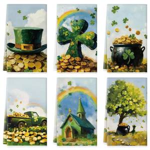 lot 14379 image: QIONG MENG St. Patrickfts Day Kitchen Towels 18x26 Inch Clover Kitchen Dish Towels Hand Towels Seasonal Holiday Anniversary Indoor Bathroom Decoration Set of 6