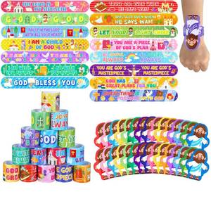 lot 14380 image: Vertintong 60 Pcs Jesus Slap Bracelets Bulk Christian Party Favors God Bless You Bible Verse Snap Wristband for Religious Gifts, Easter Egg Hunt, Sunday School Awards Adults