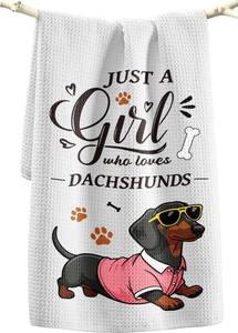 lot 14399 image: Miss Adola Dog Funny Kitchen Towels - 15x28 Inch Decorative Waffle Microfiber Dish Cloths Cute Absorbent Reusable Hand Tea Towels with Hanging Loop Dachshund Gift for Dog Lovers