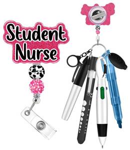 lot 14425 image: Plifal Nurse Pen Set Badge Reel Holder Accessories Clip - Retractable Mini Nursing Ball Pen Permanent Marker Highlighter Light Penlight Flashlight Scissors Work Student Office Hospital Student Nurse