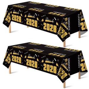 lot 14431 image: OHOME Graduation Decorations 2026 2027- percent  Disposable Plastic Black and Gold Tablecloth for Class of 2026 Decorations Party Favors Banner,54in X 108in,2Pcs