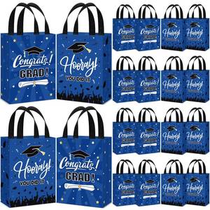 lot 14432 image: Sweetude 12 Pcs 2025 Graduation Gift Bags with Handles Non Woven Congrats Grad Tote Bags Reusable Party Favor for College Graduation Party Decoration (Blue Black) 2-Pack