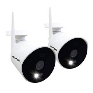 lot 19053 image: Night Owl AC Powered 1080p HD Wi-Fi IP IndoorOutdoor Camera with 100 ft. of Night Vision, 2-Way Audio, Built-in Spotlight, Wide Viewing Angle and Free Remote Viewing App, 2-Pack