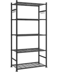 lot 19066 image: Sakugi Storage Shelves - 5-Tier Large Capacity Shelf Organizer with Hooks, Heavy-Duty Garage Shelving with Leveling Feet, Wobble-Free Rack for Bedroom, Balcony, Garage, 23.6in13.7in59in, White