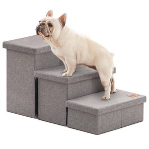lot 19069 image: Lovefts cabin Dog Stairs for High Bed 18in H, Foldable Pet Stairs for Small Medium or Large Dogs Puppy with Storage for Bed or Couch, Cat Dog Steps Ramp with Zip up to 200 lbs, Solid Grey, 3 Steps