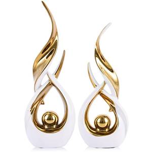 lot 19079 image: Gold Ceramic Abstract 2 Piece Statue Set,Mid Century Modern Abstract Art Home Decor Statue Mantelpiece on Unique Shelf Decor, TV Cabinet Divider Table top and Dining Table Centerpiece (White Gold)