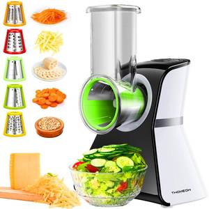 lot 19083 image: Electric Cheese Grater Salad Shooter,5-In-1 Electric Slicer For Home Kitchen,One-Touch Easy Control,With Safety Push Bar Cheese Grater Electric For Zucchini,Cheese,Vegetables And Smoothie (Used)