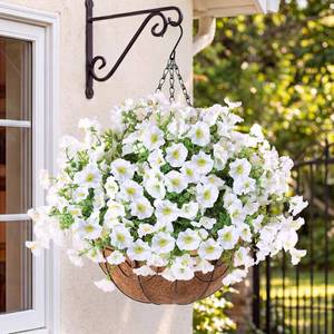 lot 19084 image: Sggvecsy Artificial Flowers for Outdoors with Baskets Hanging Plant Faux Flowers UV Resistant Fake Silk Morning Glory with Eucalyptus for Planter Porch Garden Home Spring Summer Decoration(White)