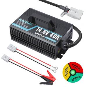 lot 19087 image: 12V 40A Lithium Battery Charger 14.6V LiFePO4 Battery Charger for 12.8V LiFePO4 Lithium Deep Cycle Rechargeable Batteries 0V Wake Up 12 Volt Charger with 3 Connectors for RV, Boat, Car, Marine, Solar