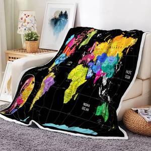 lot 19094 image: JAWO World Map Throw Blanket, Countries and Major Cities Blankets for Teens Kids Boys Girls, Map of The World Throw Blanket for Couch Sofa Bed Travel Camping, 60X80in, Black