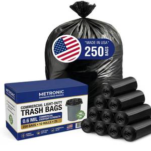 lot 19100 image: METRONIC 30-33 Gallon Trash Bags, 250 Count Bulk 0.6 Mil Commercial Black Garbage Bags, 32in x 38in Light Duty Large Plastic Trash Bags, Commercial Liners for Office, Retail and Paper Waste, Made in USA (Open Box, May Be Missing Pieces)