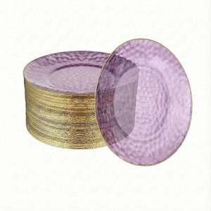 lot 19128 image: R-kay 100 Pack Purple Plastic Plates - 6 Inch Hammered With Gold Rim, Sturdy, Durable And Extra Heavy duty Purple Plastic Dessert Plates Disposable - Ideal For Appetizer And And For Desserts.