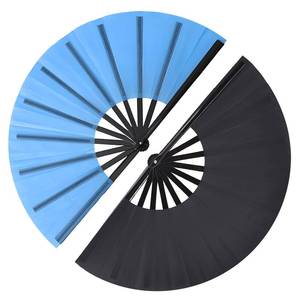 lot 20311 image: 2 Pack Large Folding Hand Fan for Line Dancing, Boots on The Ground ClackingPopping Rave Fans, 13inch Nylon-Cloth Portable Dance Fans (Blue and Black)