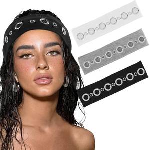 lot 20318 image: Aushamtai 3PCS Thin Grommet Headbands with Interlocking Eyelets Head band Y2K Headband with Holes for Women and Girls Punk Grunge Accessories Goth Hairband Studded Hair Accessories (White and Grey ONLY)