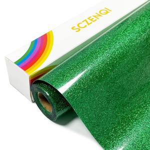 lot 20320 image: SCZENQI Grass Green Glitter HTV Heat Transfer Vinyl Rolls - 12in x 5ft Grass Green HTV Vinyl for Shirts. Glitter Iron on and Heat Transfer Vinyl for All Cutters Machines. Easy to Cut and Weed Heat Vinyl